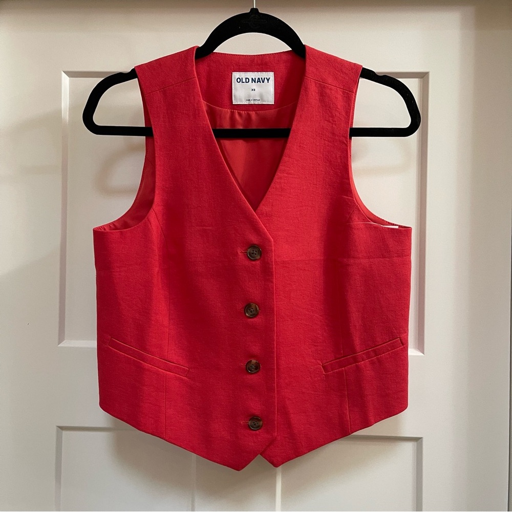 NWT Linen blend vest, cherry tomato, XS
